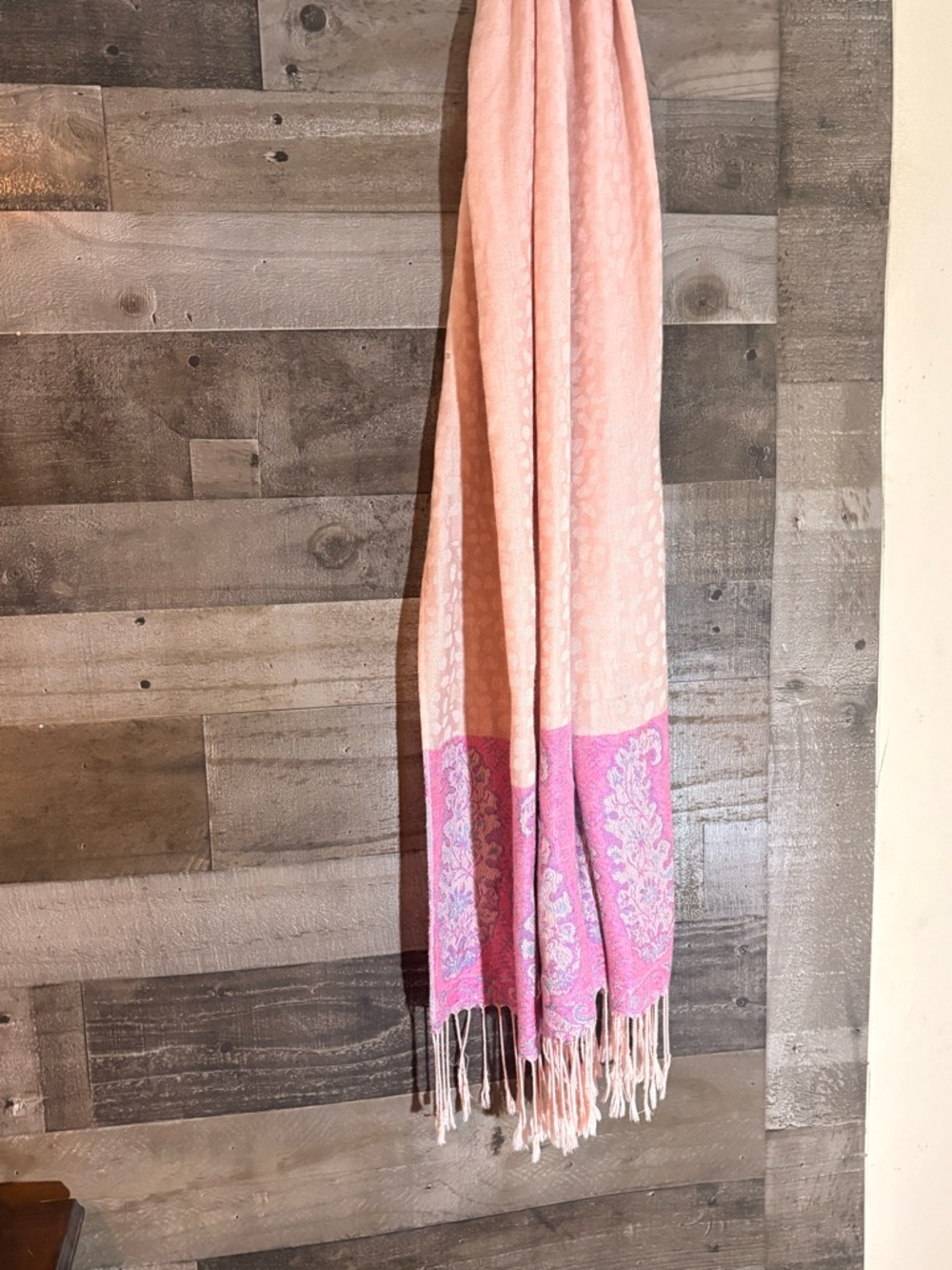 Light Pink Paisley Fringe Scarf